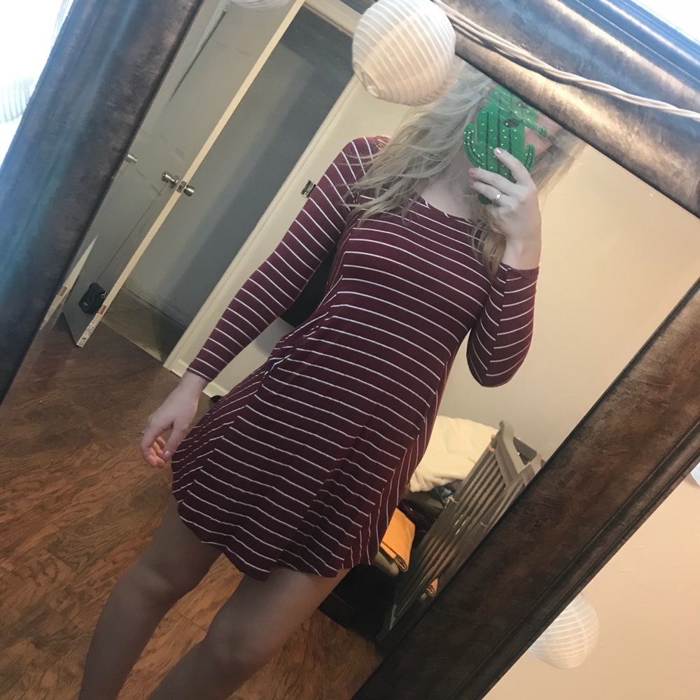 Maroon Striped Shift Dress